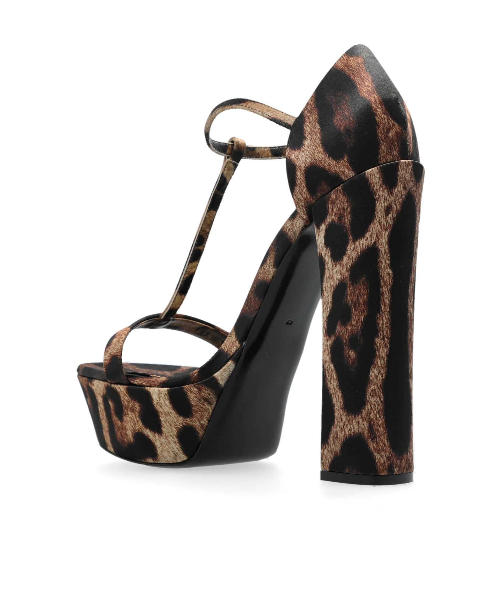 Dolce & Gabbana Keira Leopard Satin T-strap Platform Sandals In Black
