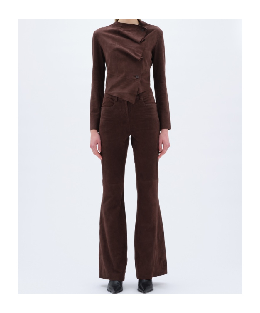 Remain Birger Christensen Flared Suede Trousers In Brown