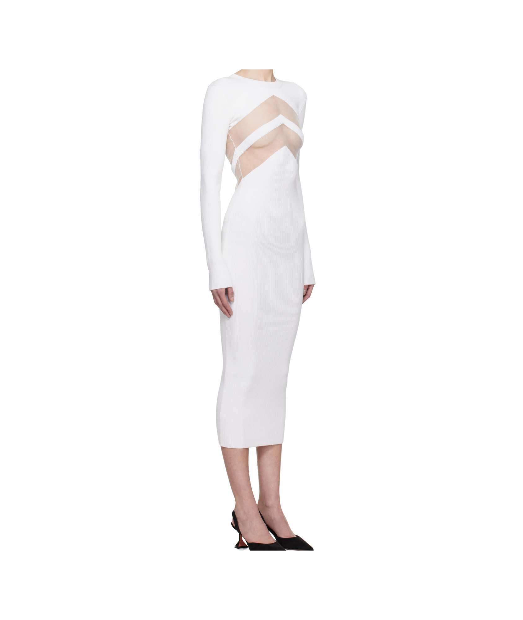 Jean Paul Gaultier Round Neck Long Sleeve Dress In White