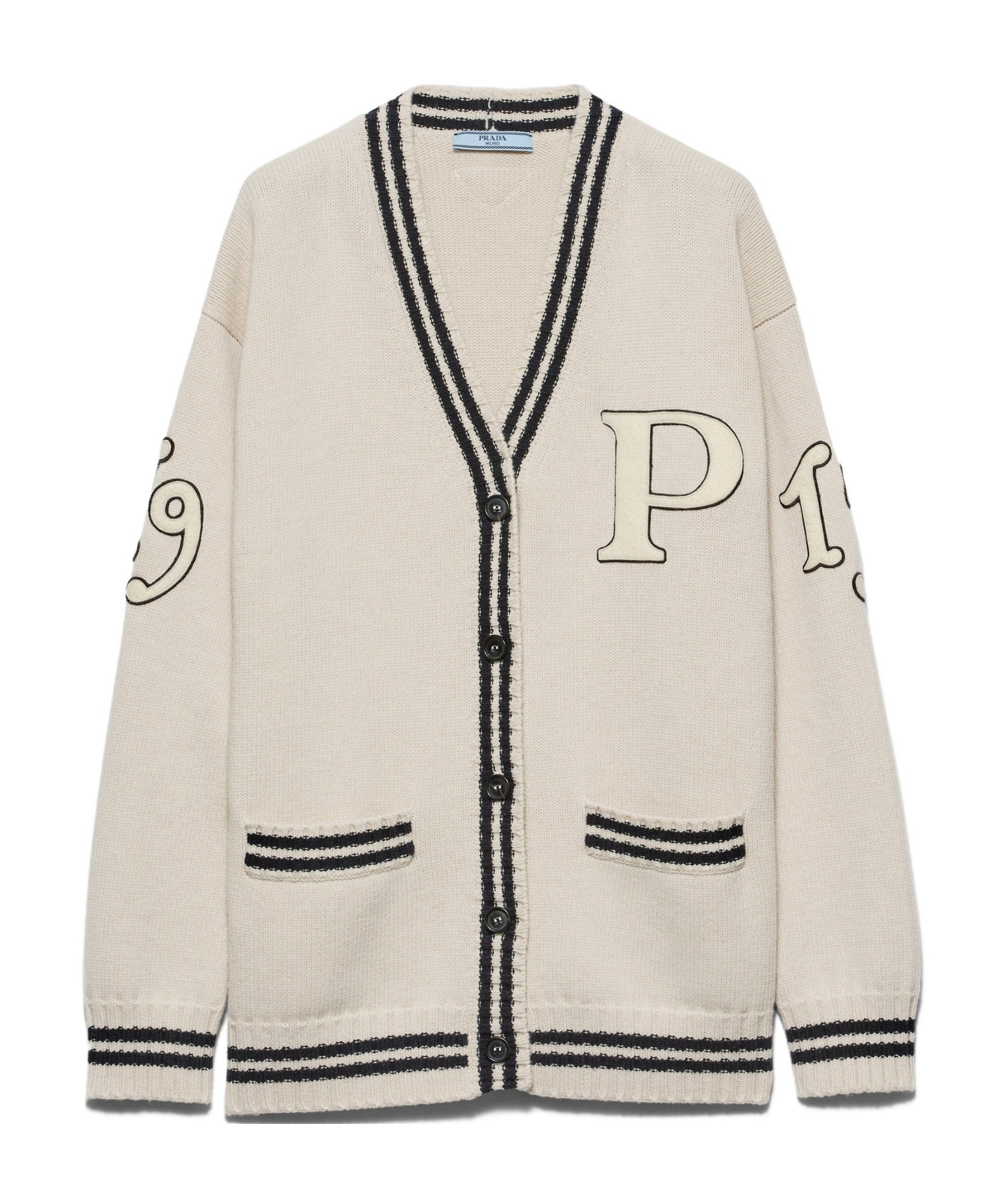 Prada Wool-cashmere Varsity Cardigan In Nude