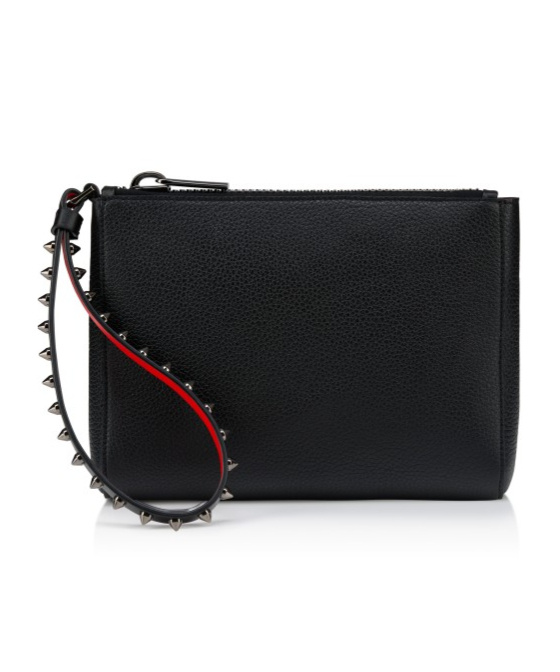 Christian Louboutin Embellished Clutch With Textured Finish And Wrist Strap In Black