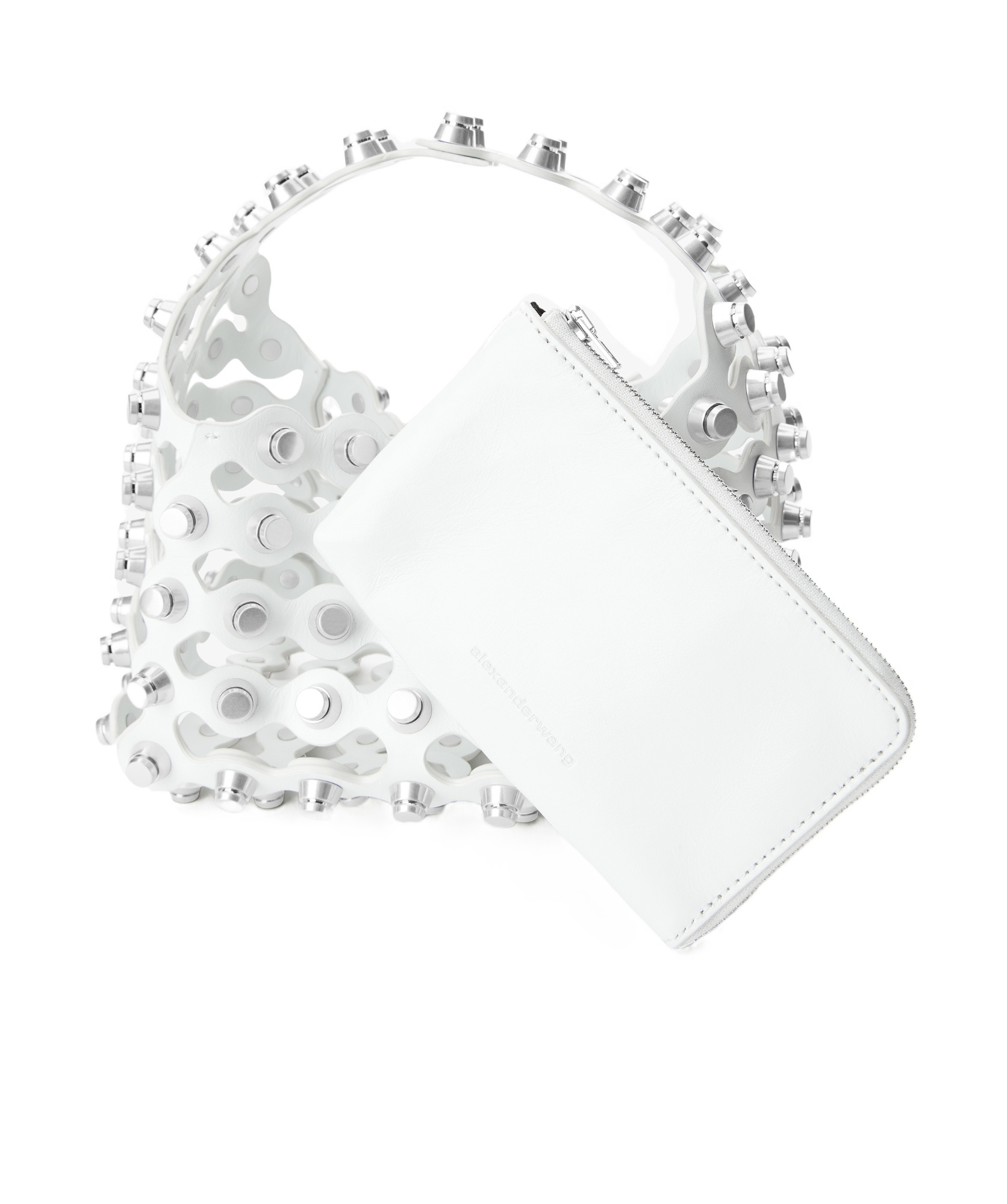 Alexander Wang Rex Small Studded Wavy Leather Top-handle Bag In White