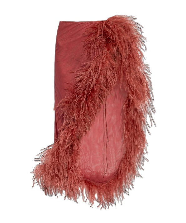 Oseree Feather-trim Skirt In Pink