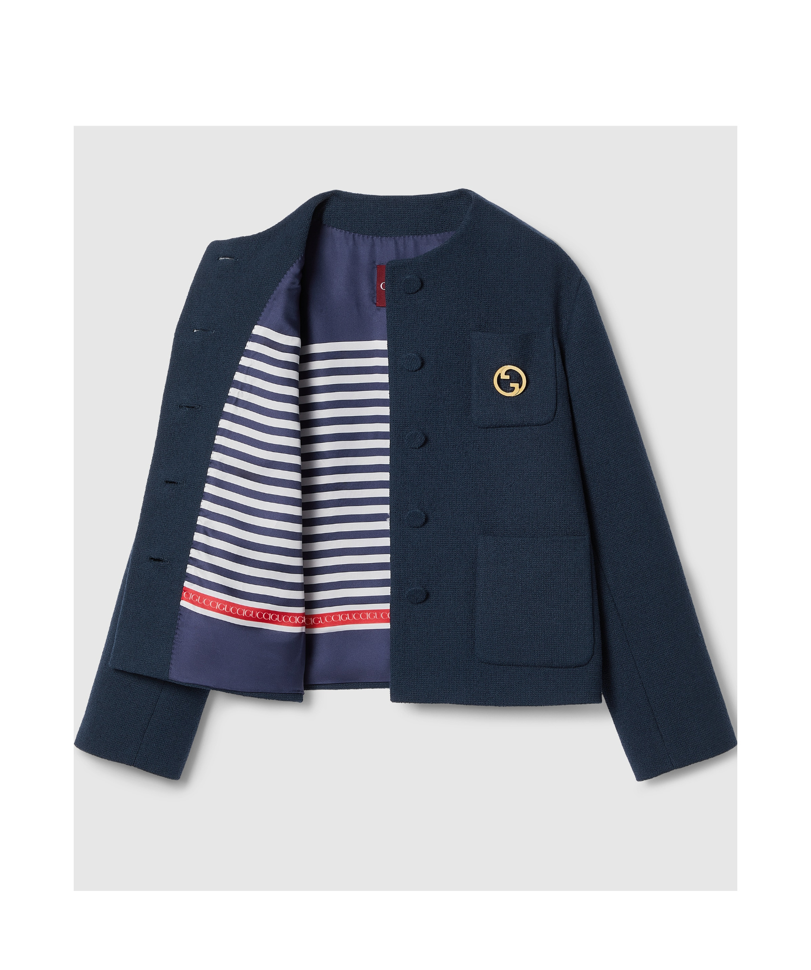 Gucci Cotton Tweed Jacket With Brooch In Black