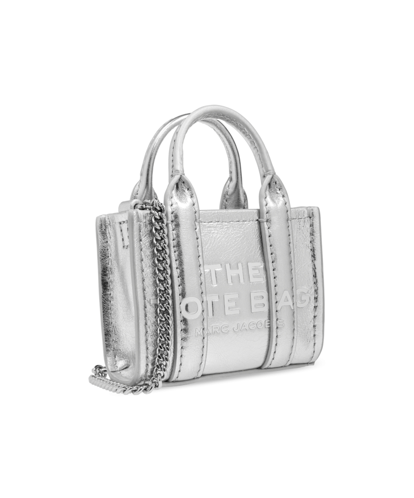 Marc Jacobs The Metallic Nano Tote Charm Keychain In White