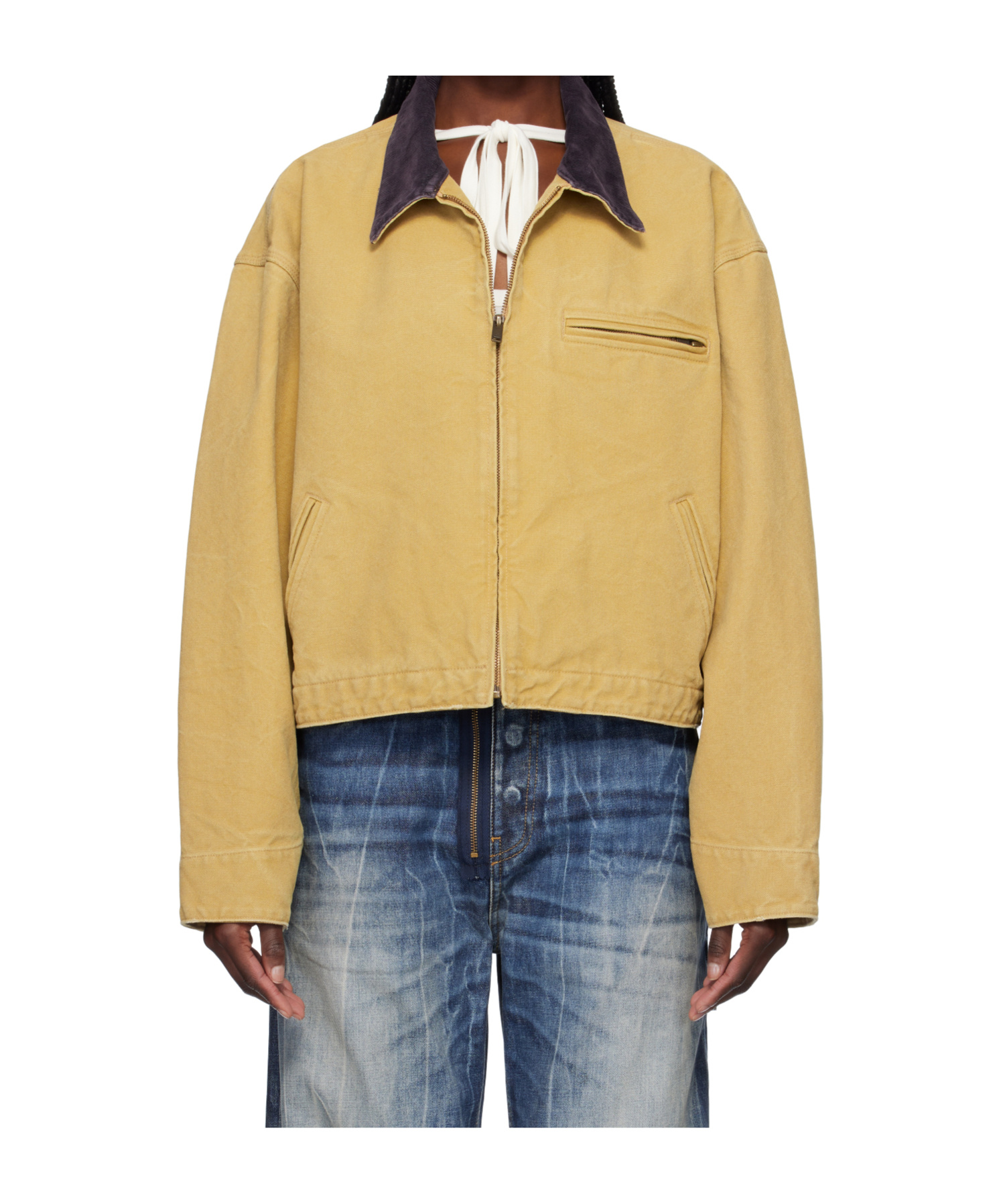 Ambush Tan Cropped Canvas Work Jacket In Yellow-brown