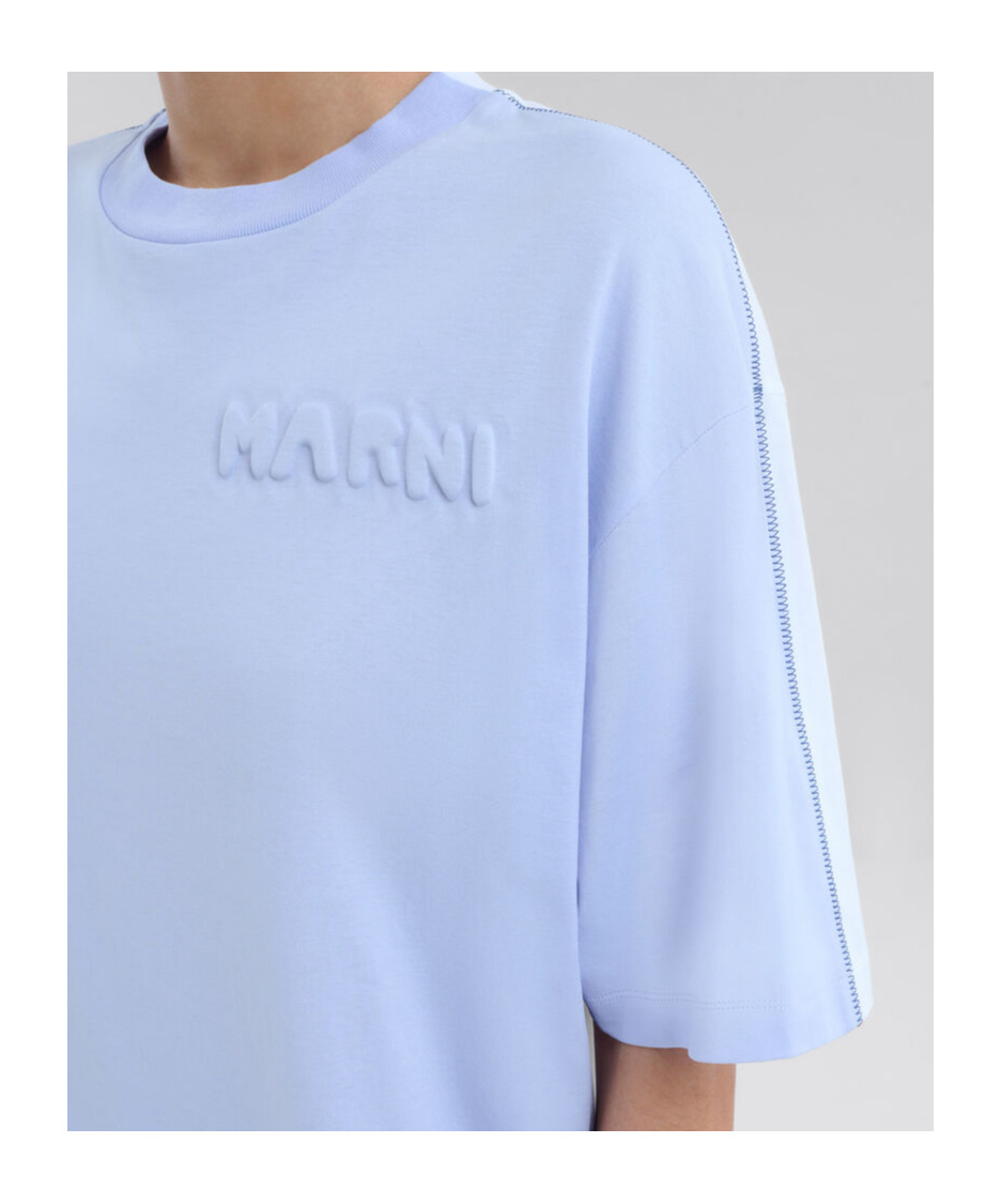 Marni Cotton Knit T-shirt With Logo Detail In Purple
