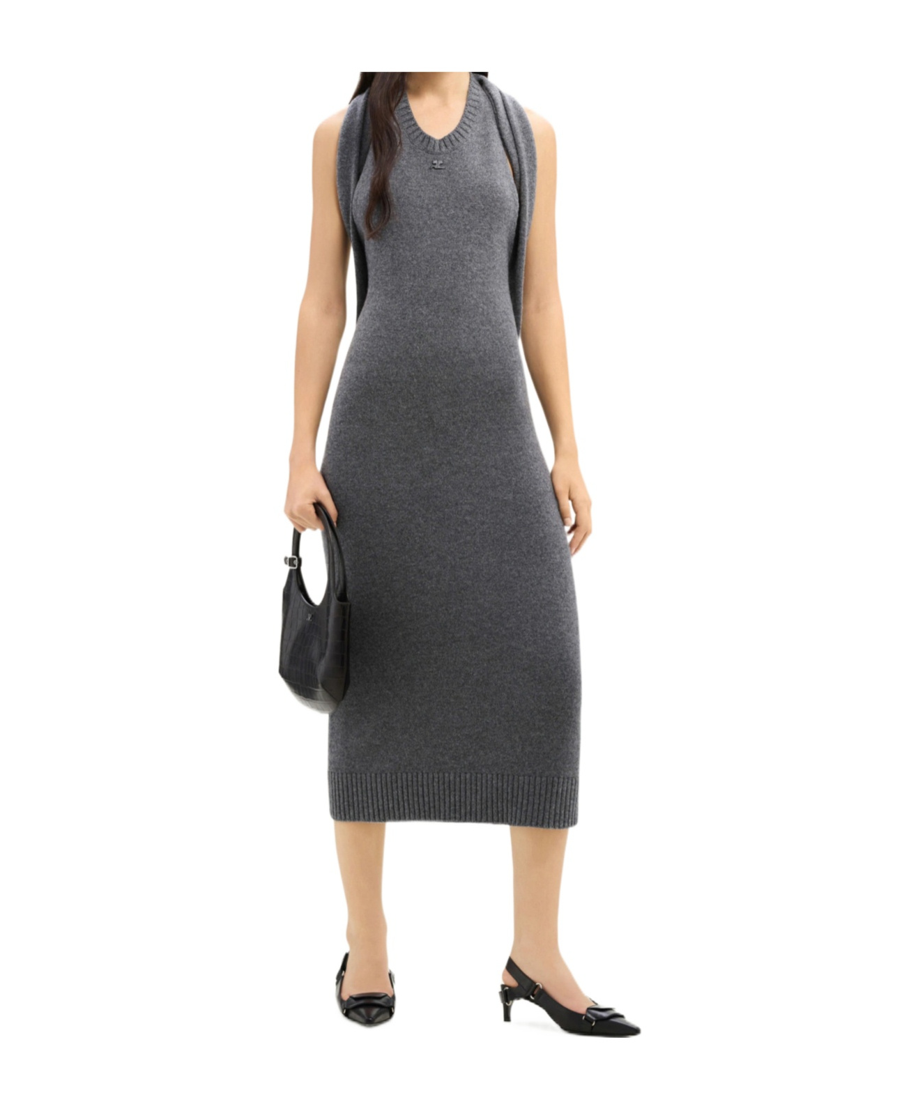 Courrèges Over The Shoulder Draped Midi Dress In Gray