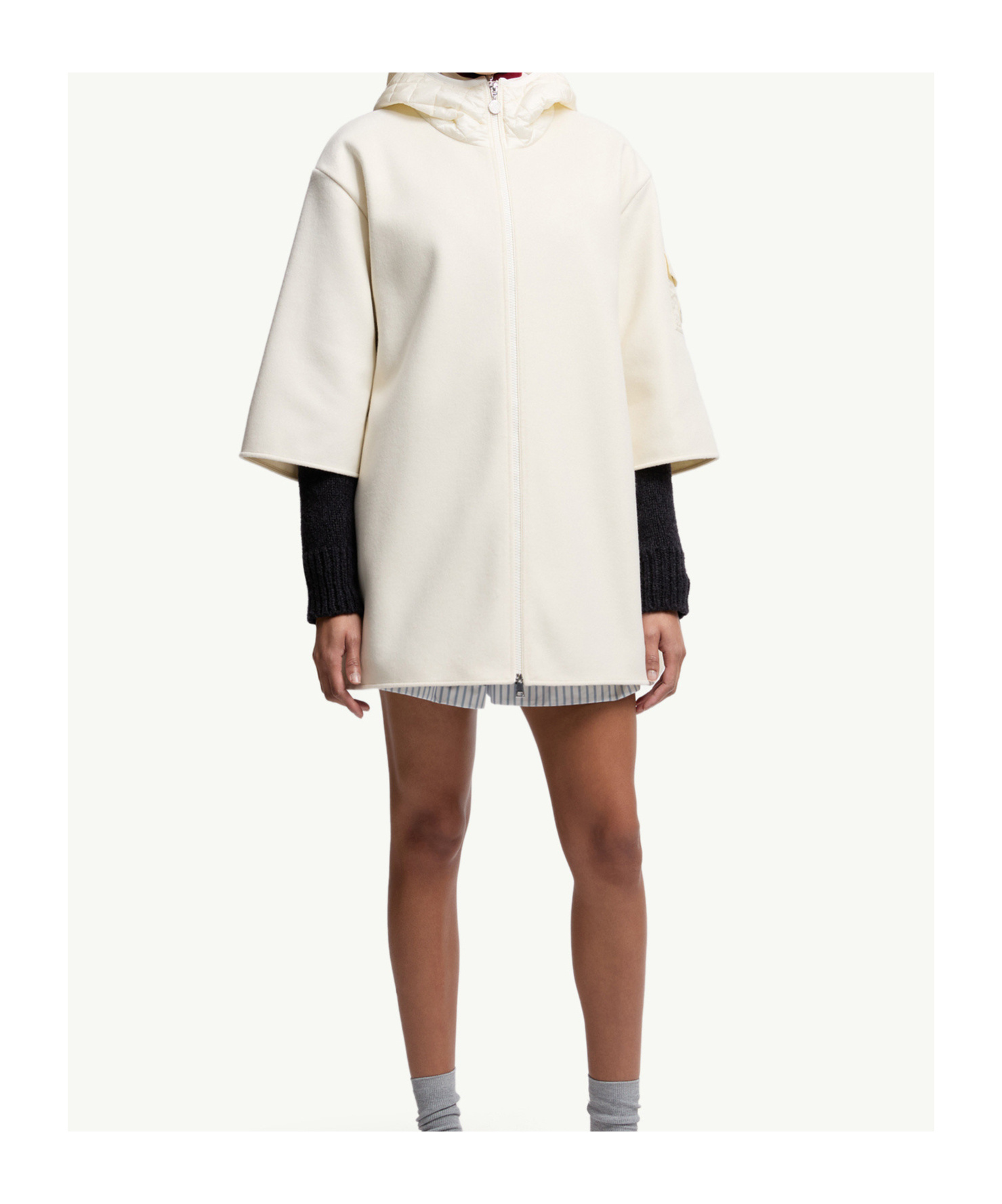 Moncler Cape En Laine Zippée À Capuche In White