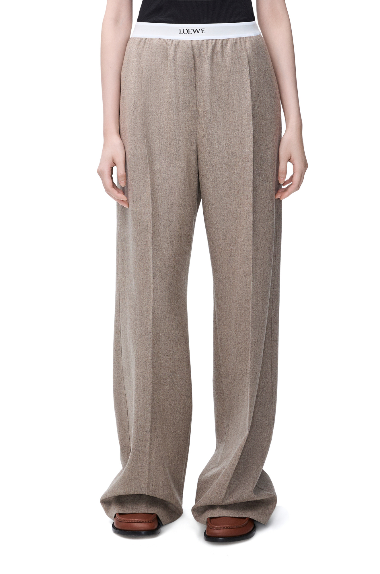 Loewe Wool And Cashmere Pleated Straight Pants In Nude