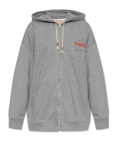 Marni Logo Printed Zipped Hoodie In Gray