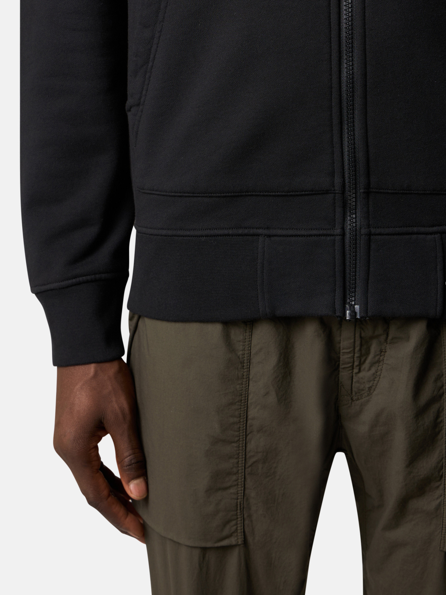 Stone Island Hooded Zip-up Sweatshirt In Organic Cotton Fleece In Black
