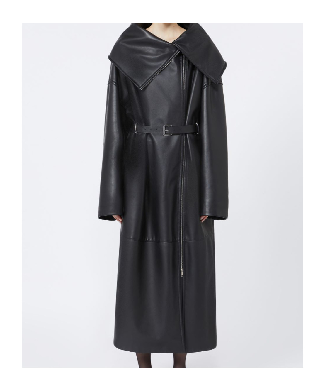 Sportmax Long Leather Coat In Black