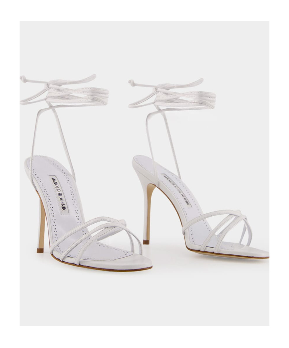 Manolo Blahnik Ankle Strap Sandals In White