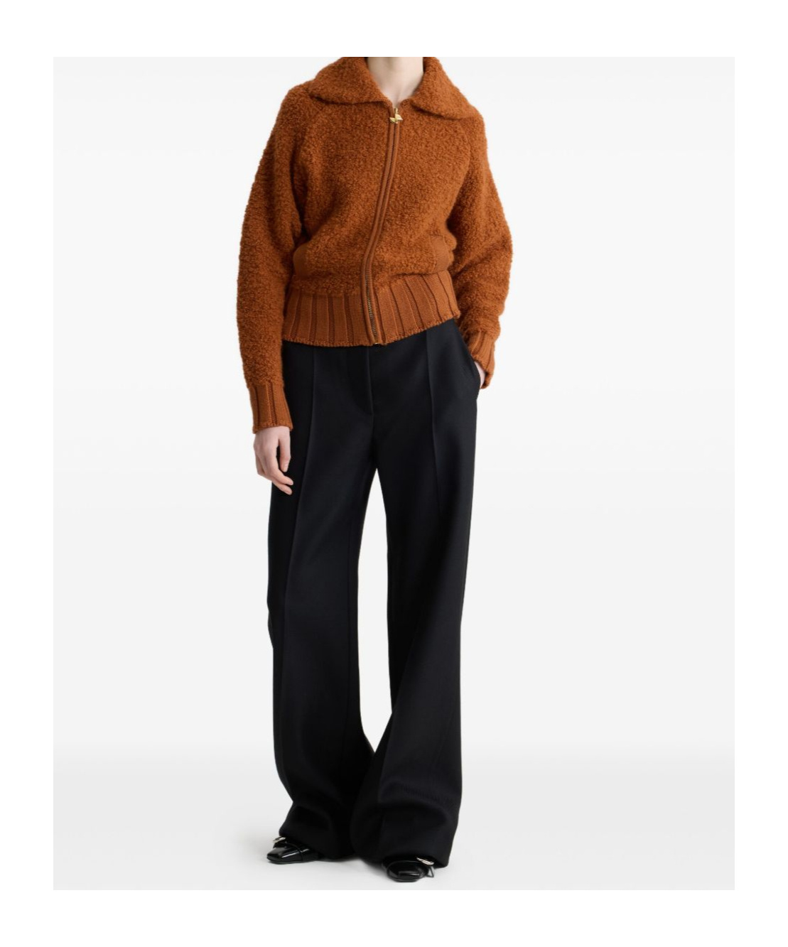 Patou Textured Jacket With Ribbed Cuffs And Hem In Brown