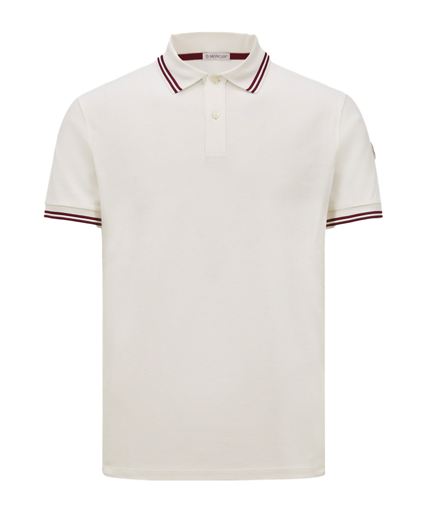 Moncler Striped Trim Polo Shirt In White