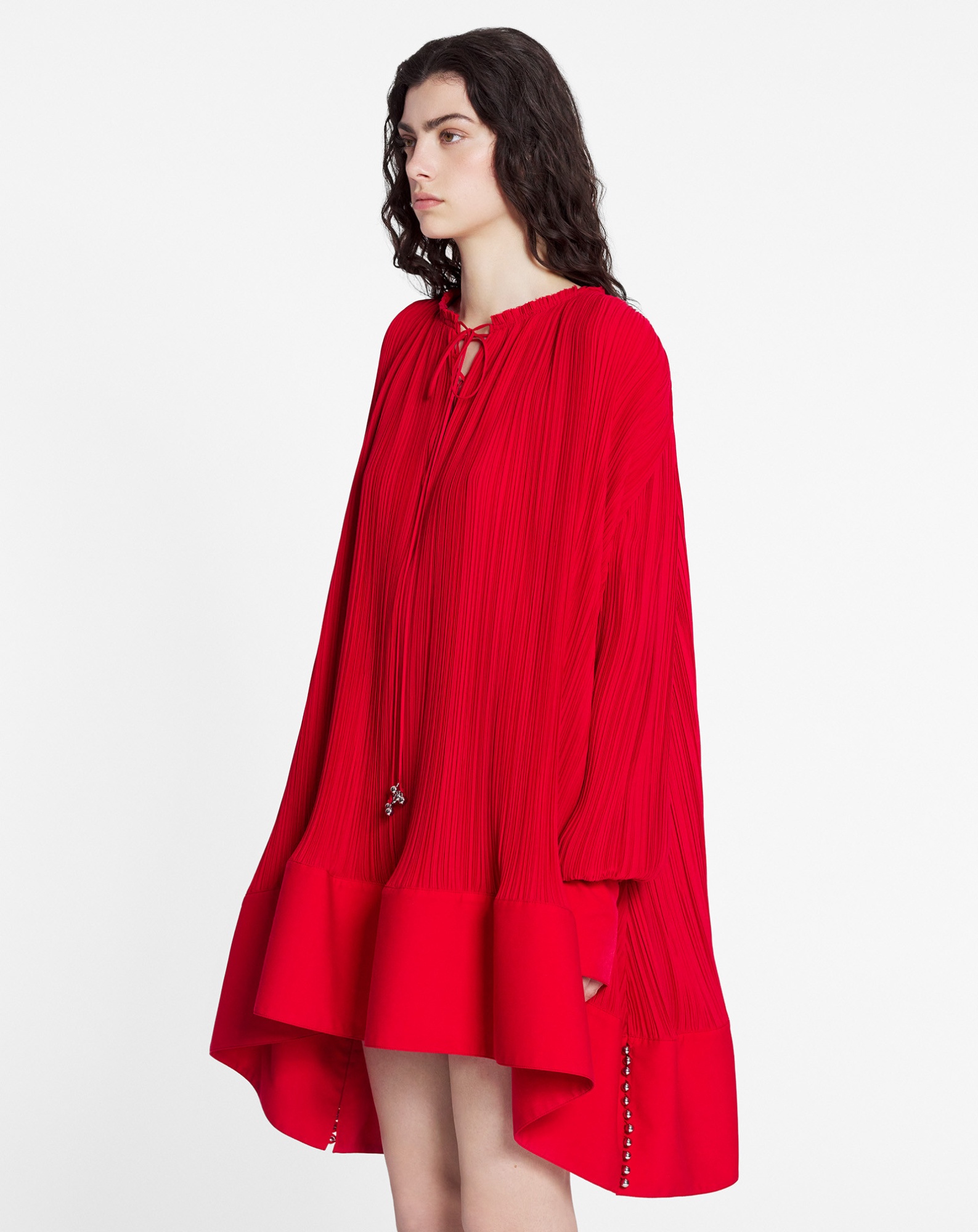 Lanvin Short Dress With Red Pleated Effect In Red