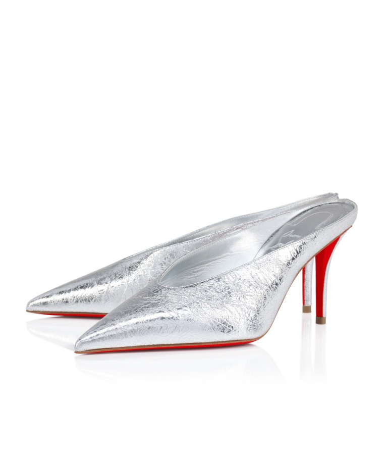Christian Louboutin Miss Z 80mm Metallic Leather Mules In Silver