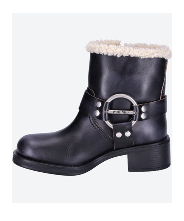 Miu Miu Women Shearling Biker Boots In Black