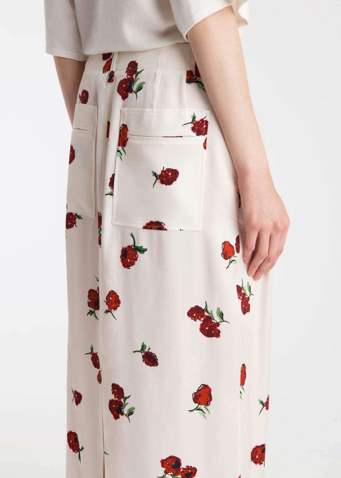 Khaite Lucian Skirt In Cream With Raspberry Print In White