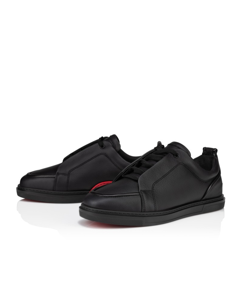 Christian Louboutin Jimmy Rubber-trimmed Leather Sneakers In Black