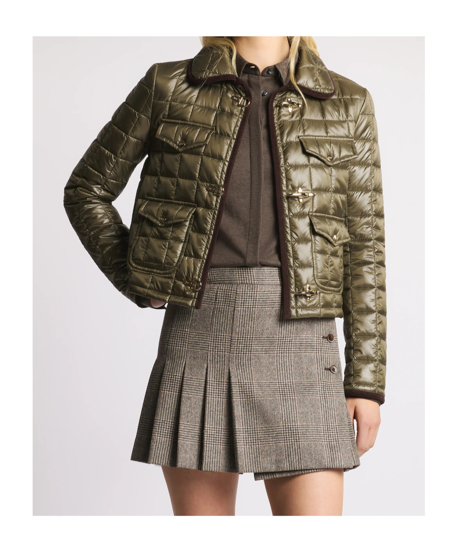 Fay Quilted Green Jacket With Structured Collar In Green