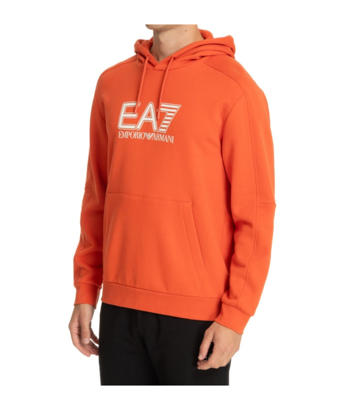 Ea7 Long-sleeved Hooded Hoodie In Orange