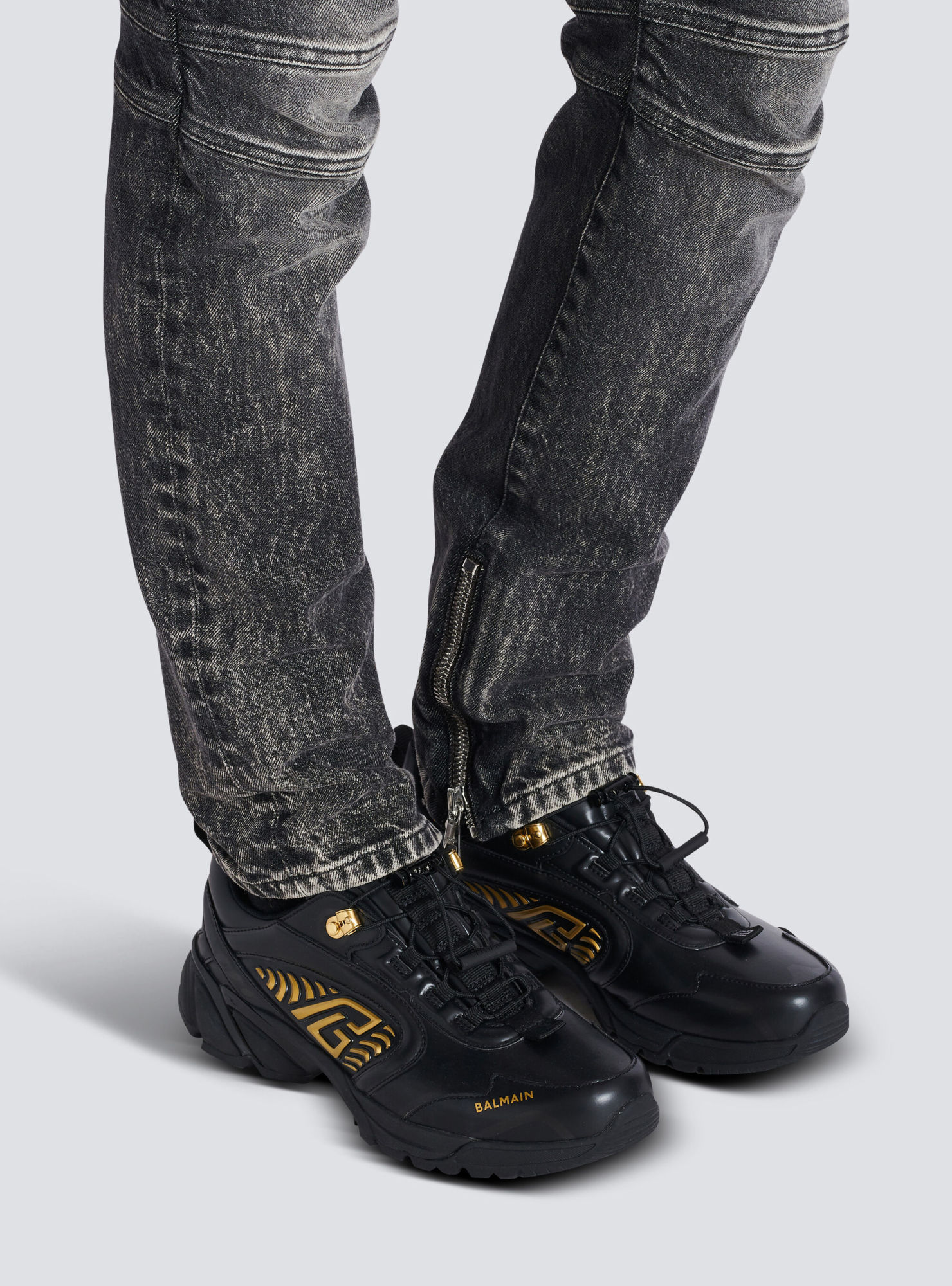 Balmain Cosmic Dust Glazed Leather Chunky Trainers In Black