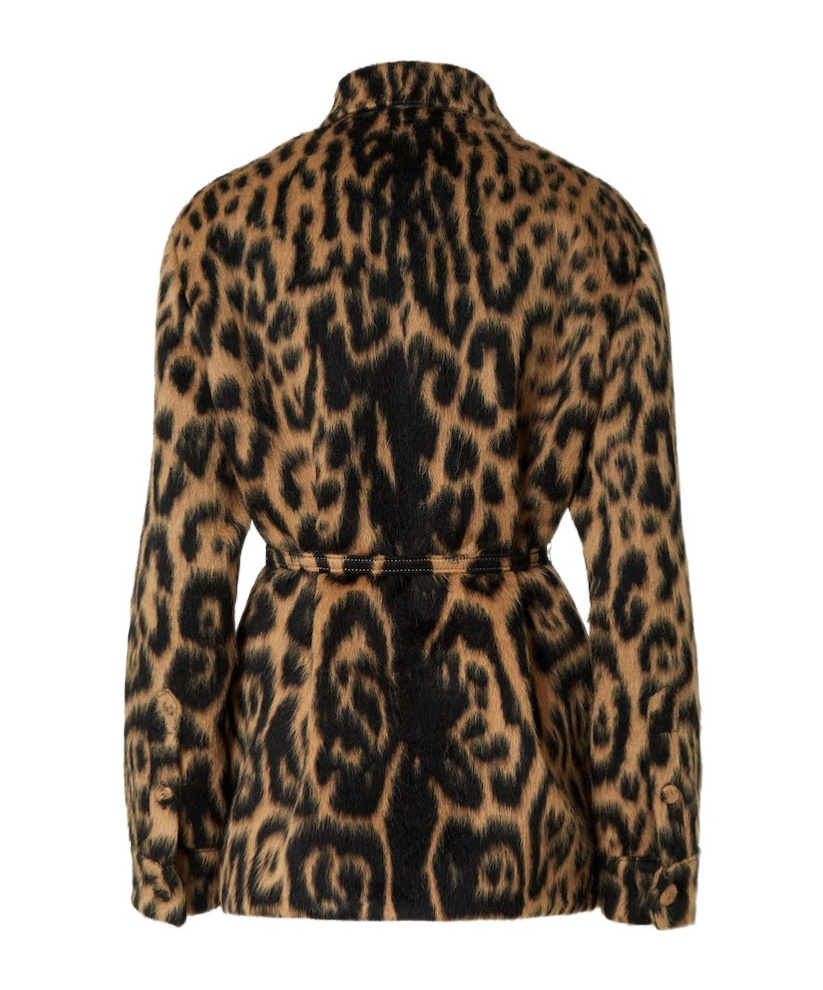 Fendi Go-to Jacket In Beige And Black Leo Wool In Animal Print
