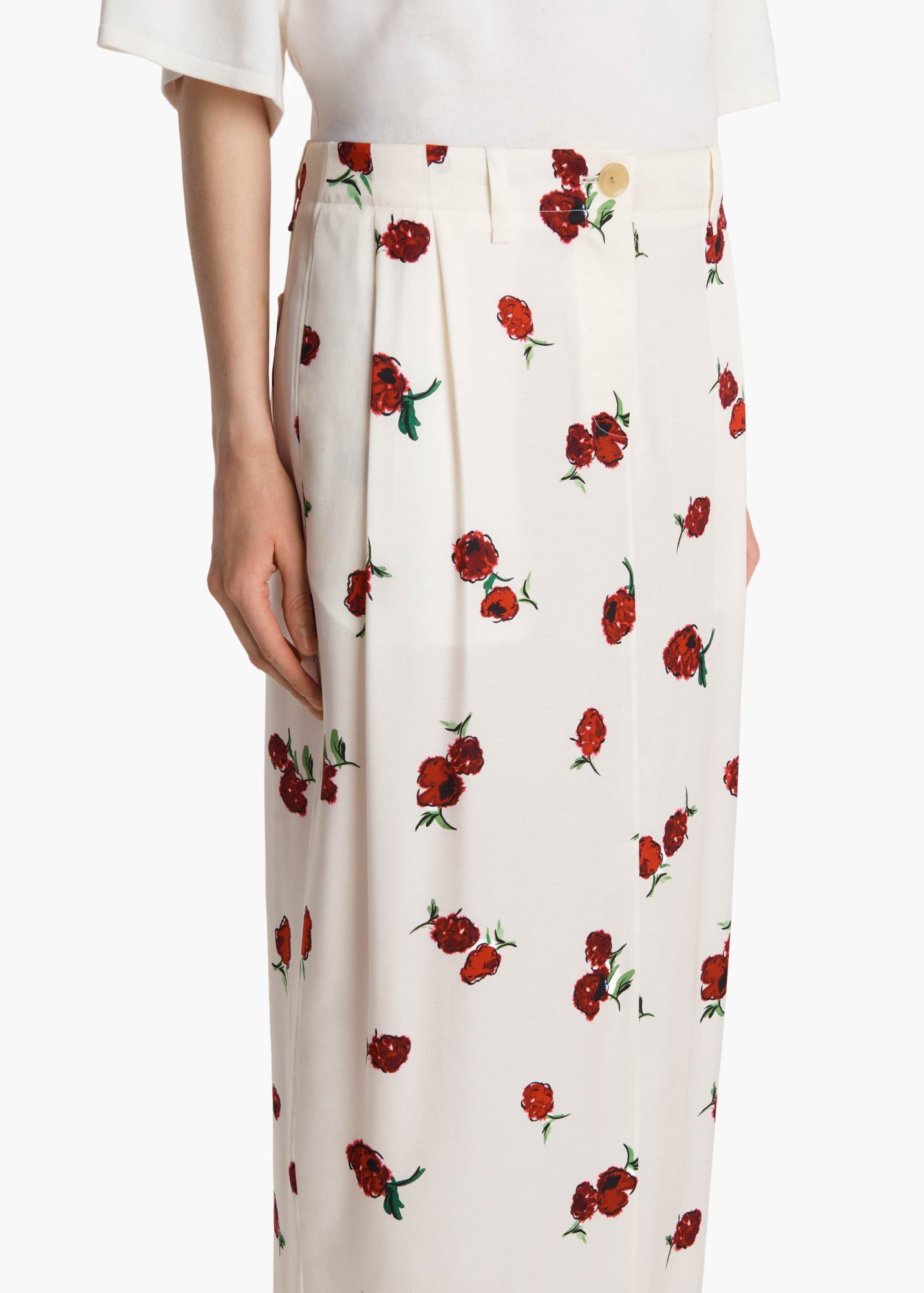 Khaite Lucian Skirt In Cream With Raspberry Print In White