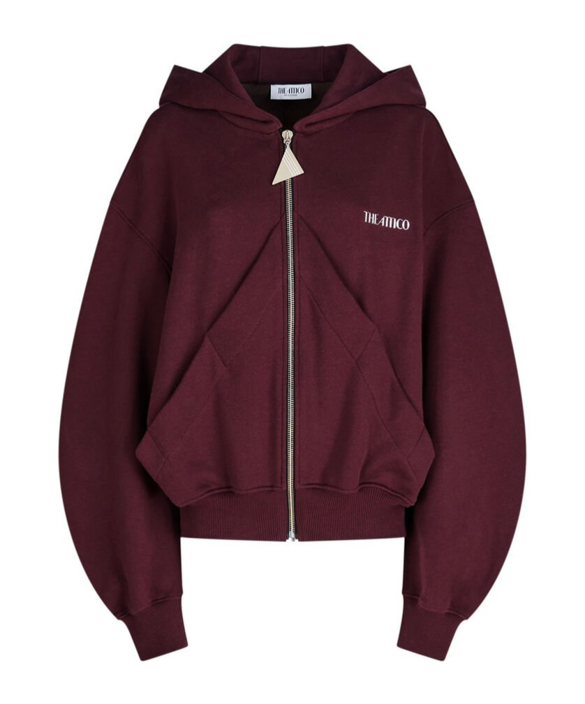 Attico Bordeaux Cropped Sweatshirt With Fixed Hood And Logo Lettering On The Front In Cotton Woman In Brown