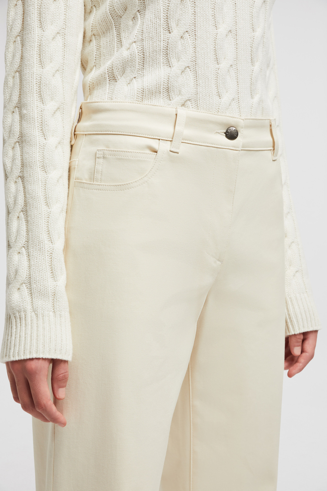 Shop Moncler Cotton Gabardine Straight Leg Trousers In Nude