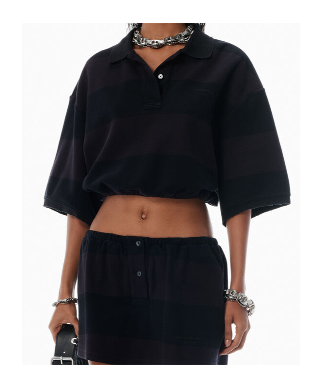 Alexander Wang T Black Striped Pique Polo In Black