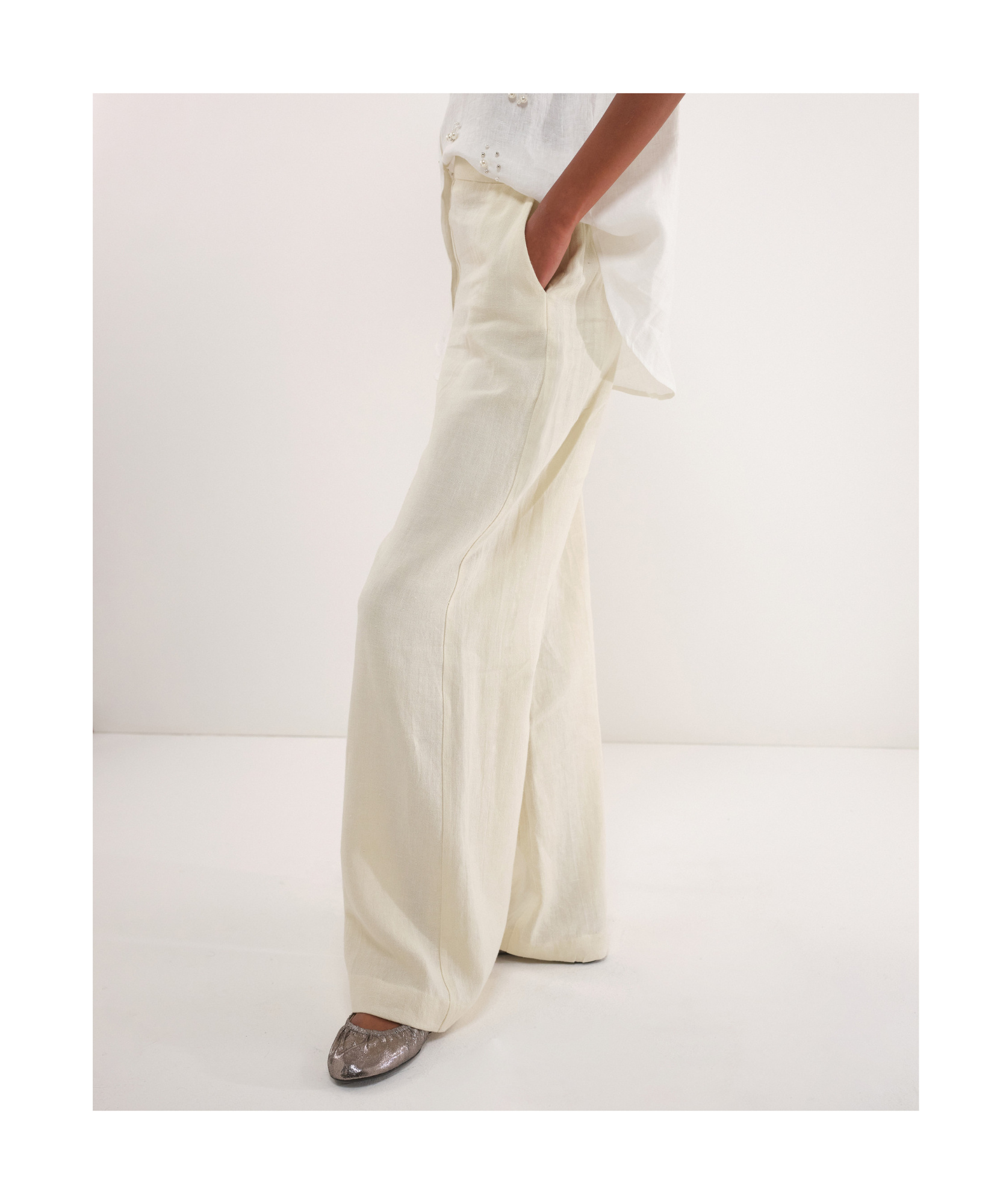 Marella Linen And Cotton Trousers - Cream In Multi