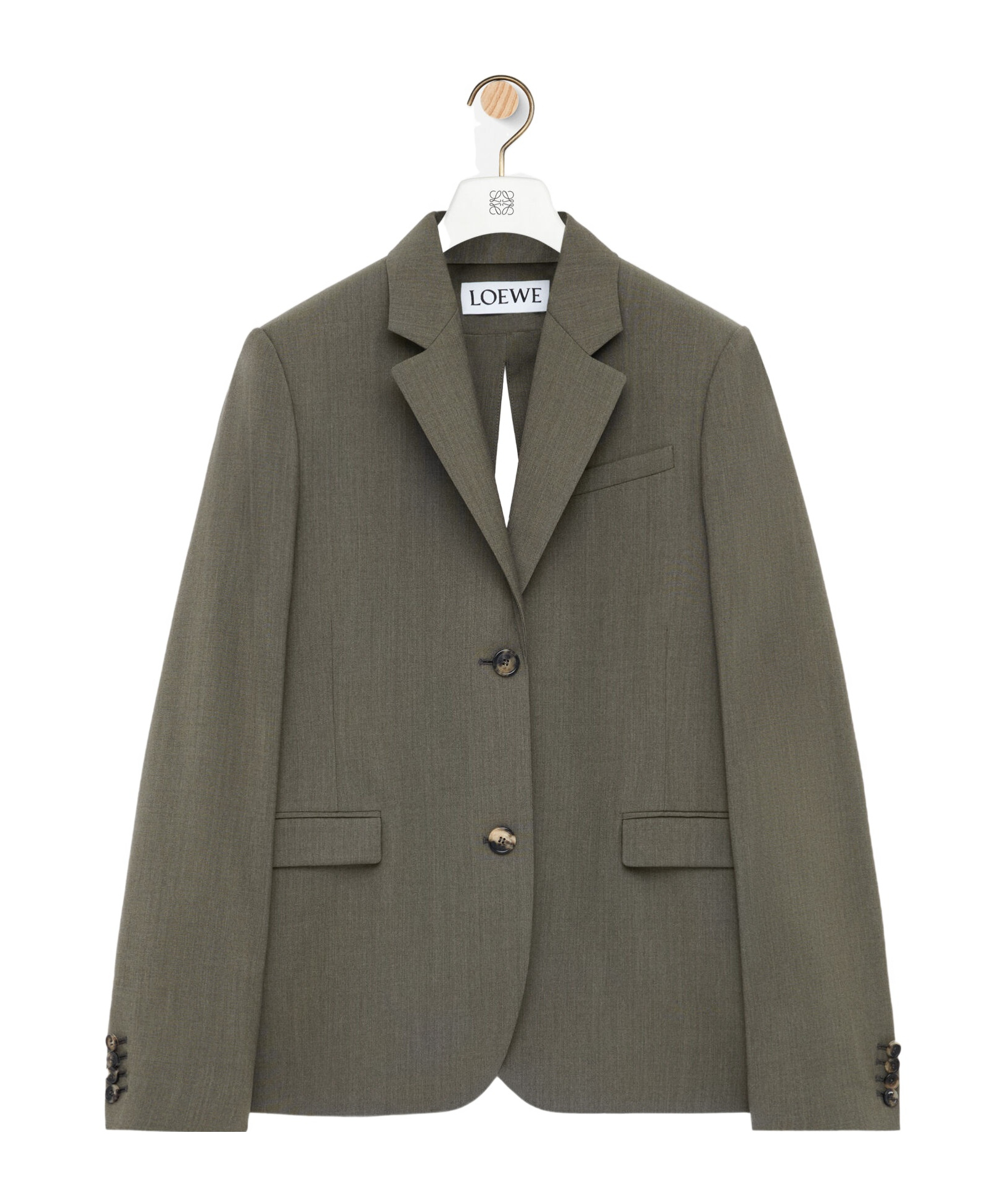 Loewe Womens Khaki Green Split-back Single-breasted Wool Blazer In Green
