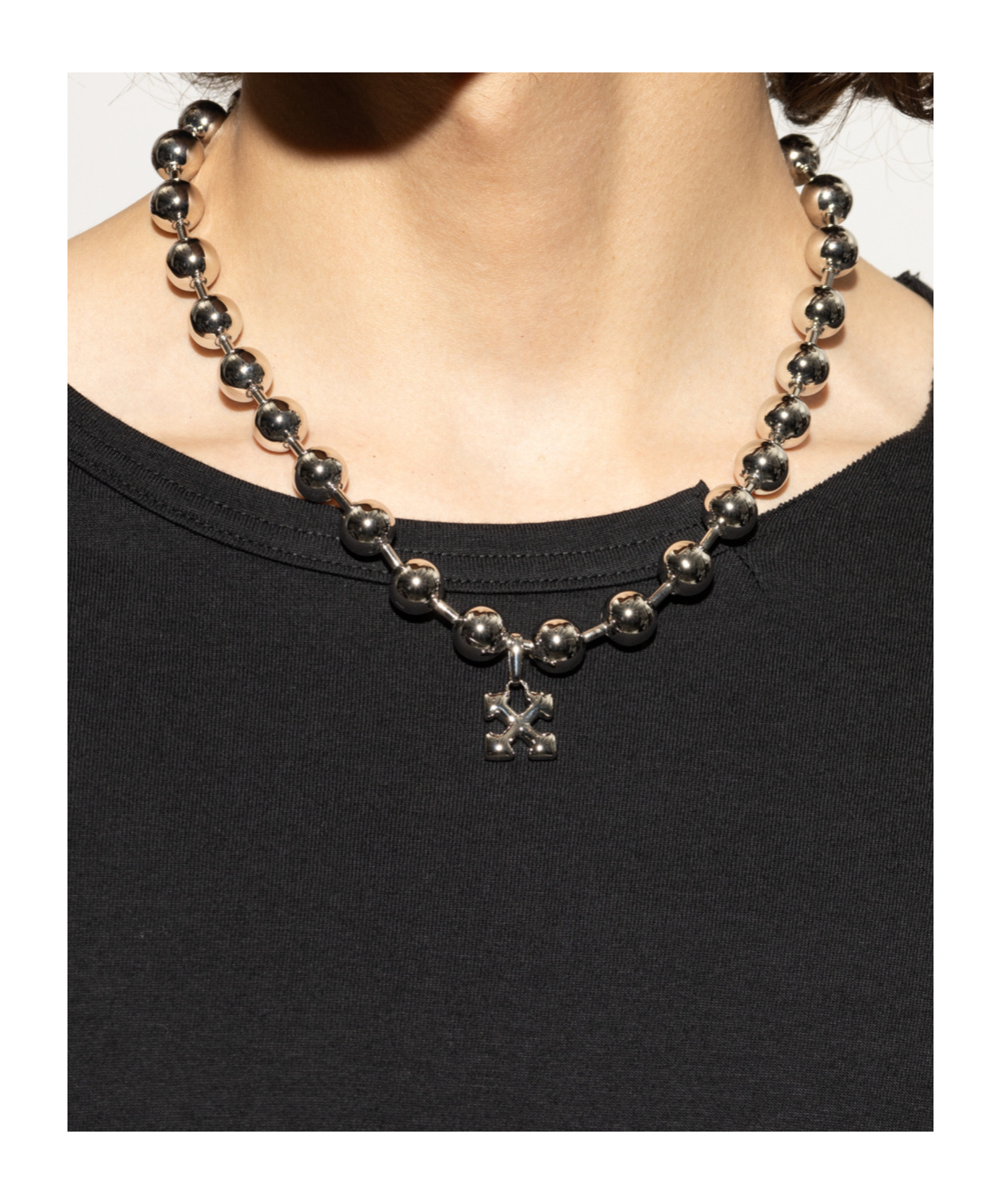 Off-white Arrows-pendant Ball-chain Necklace In Silver