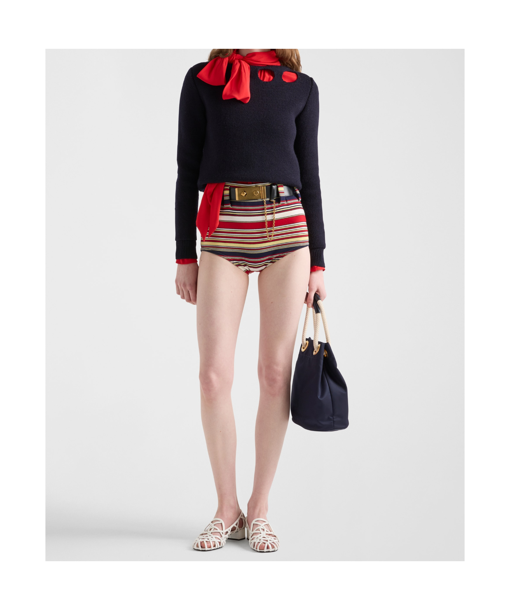 Prada Pullover Aus Baumwolle Mit U-boot-ausschnitt In Blue