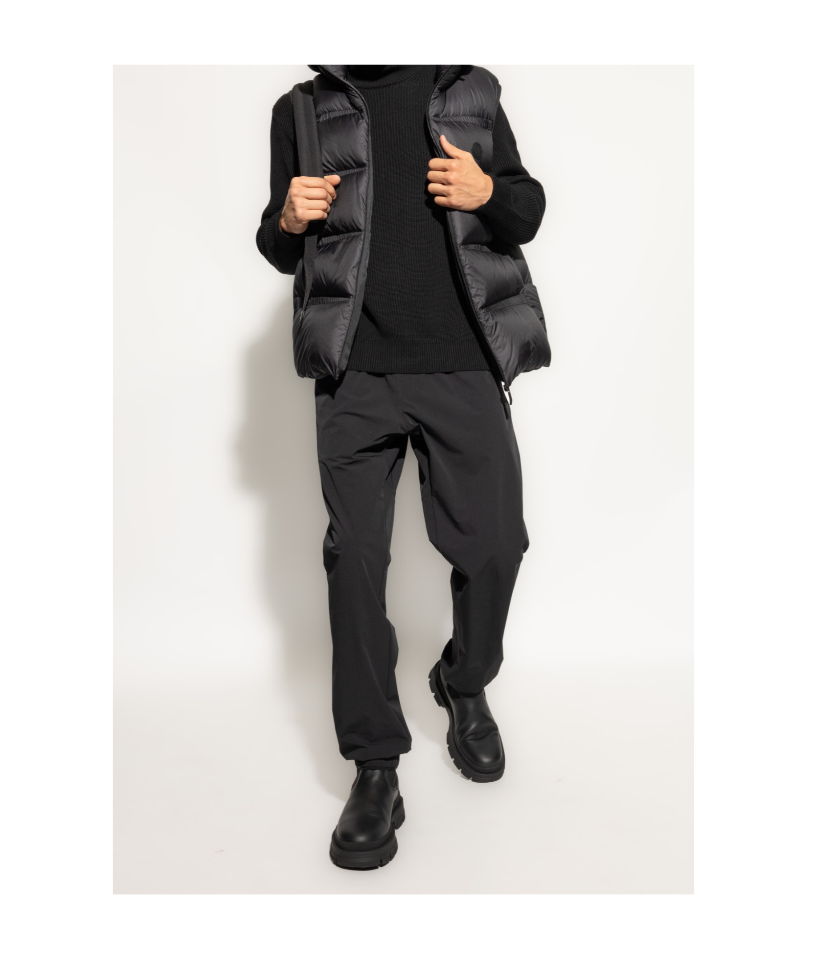 Moncler Black Embroidered Logo Trousers In Black