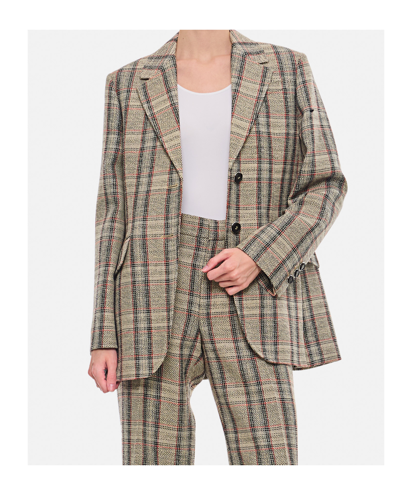 Durazzi Milano Tartan Check Single-breasted Jacket In Nude