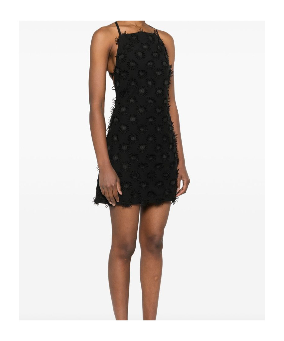 Msgm Short Black Dress With Pearl In Black