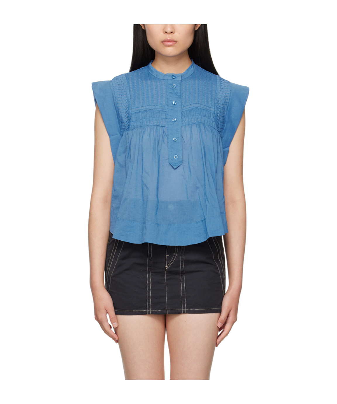Isabel Marant Étoile Leaza Pintucked Cotton-voile Blouse In Blue