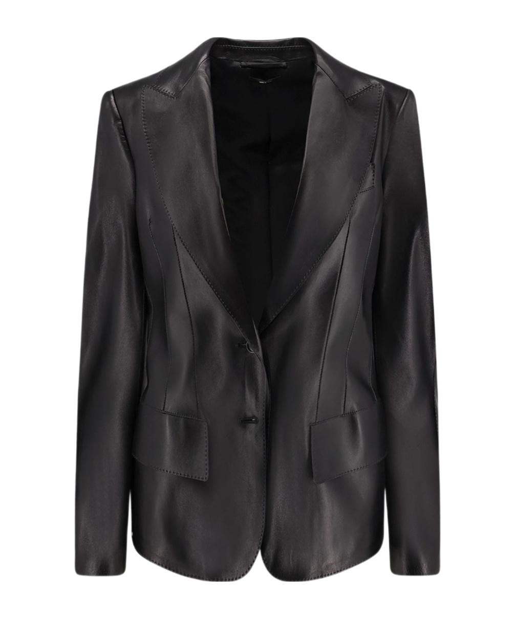 Tom Ford Single-breasted Leather Jacket In Black