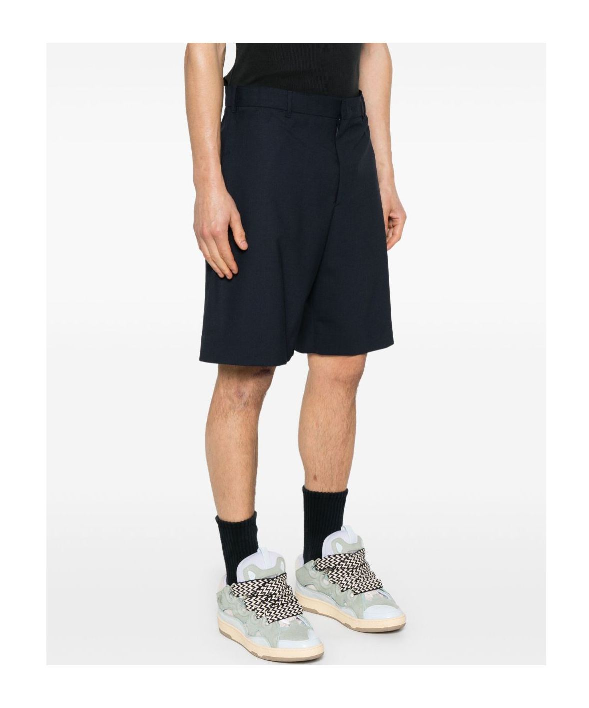 Msgm Blue Virgin Wool Shorts In Black