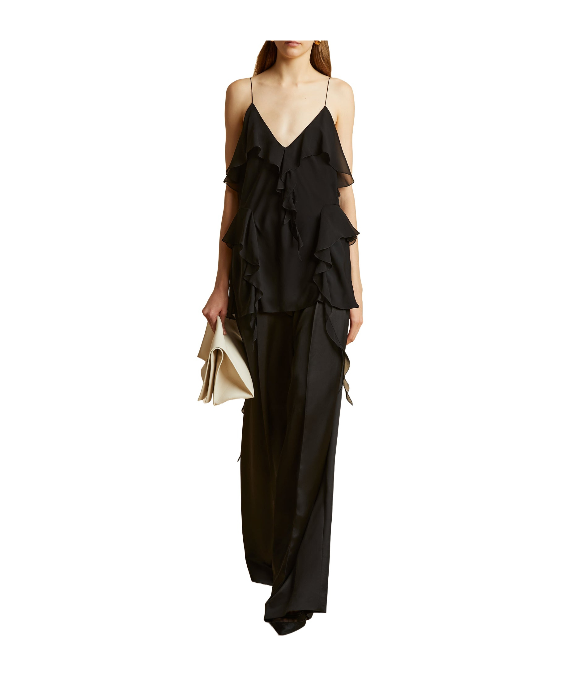 Khaite Simone Satin Trousers In Black