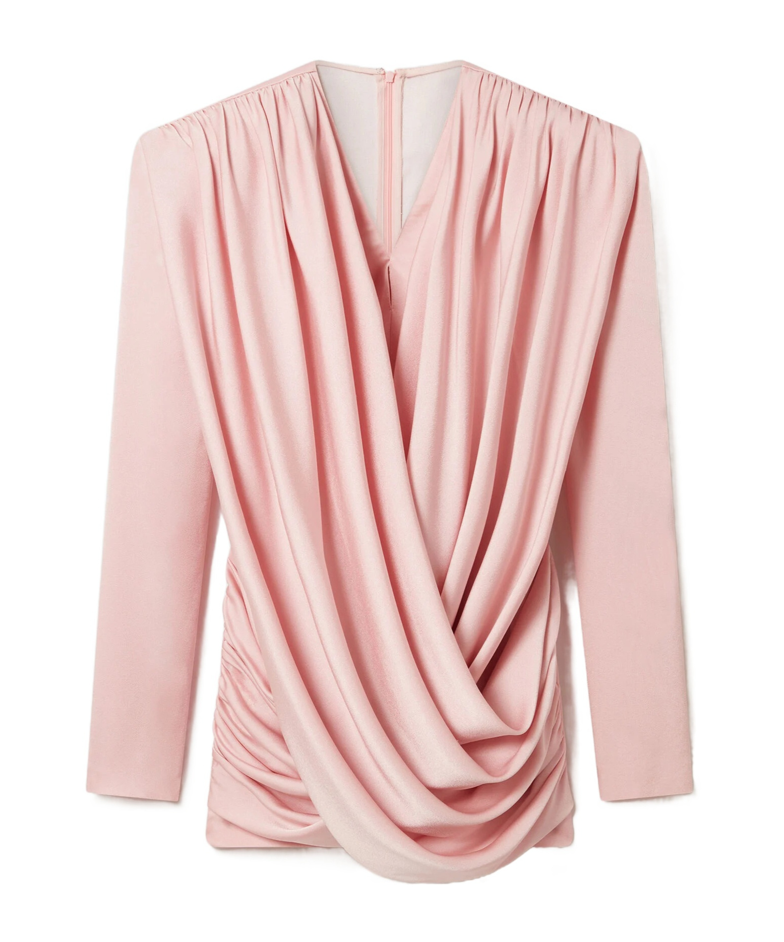 Stella Mccartney Mini Dress With Draped Neckline And Long Sleeves In Pink