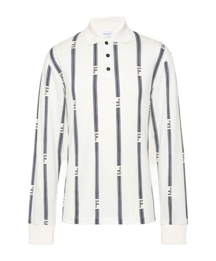 Ferragamo Long-sleeved Polo Shirt In White