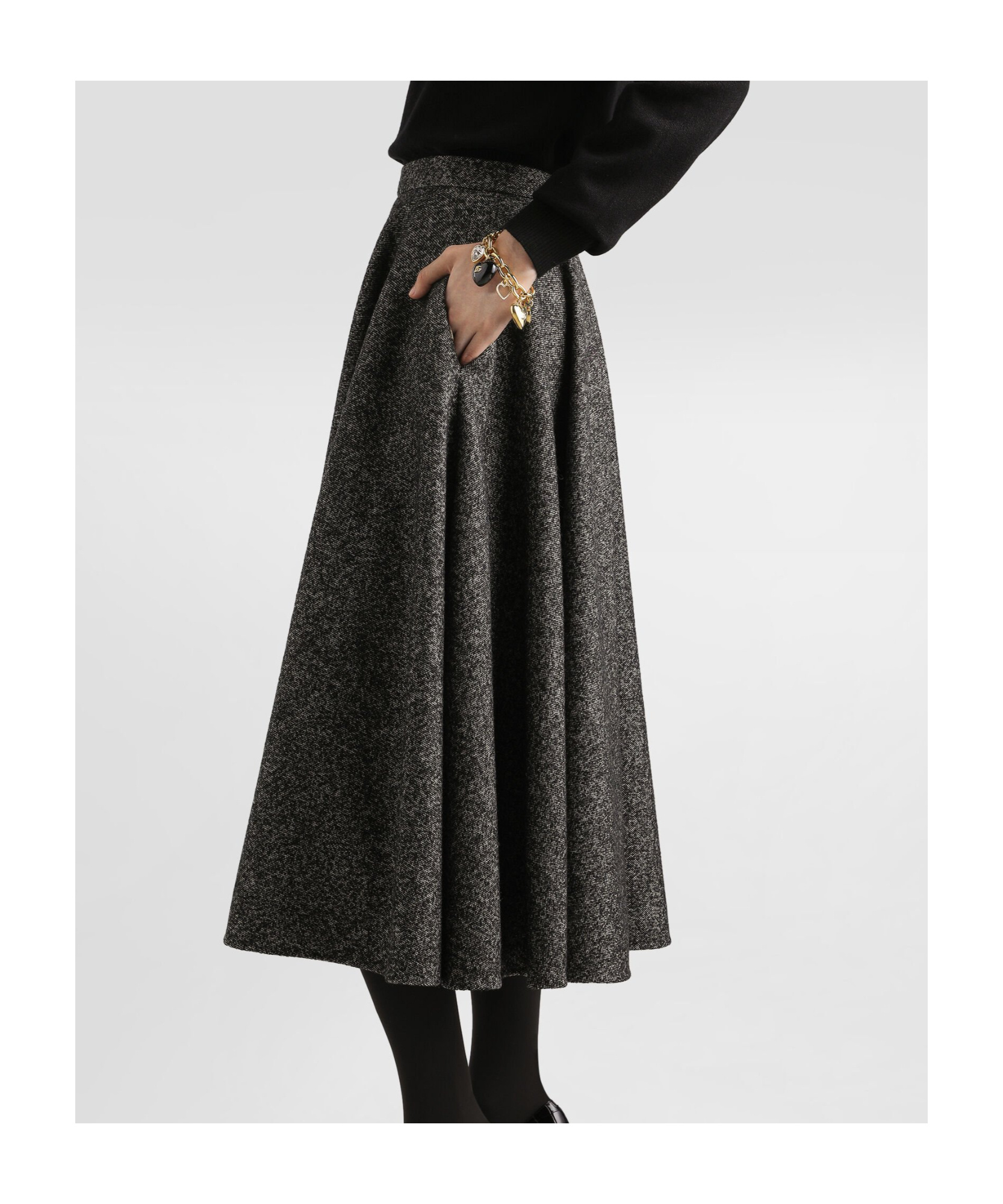 Dolce & Gabbana Midi Circle Skirt In A Dotted Wool Blend In Gray