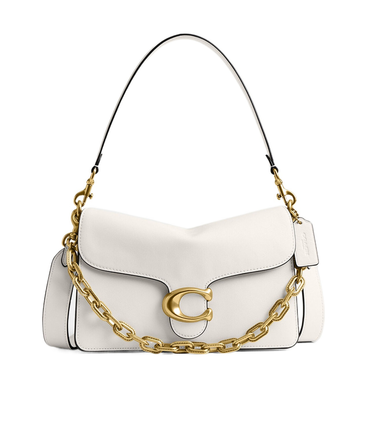 Coach Tabby Grain Leather Shoulder Bag With Chain In White