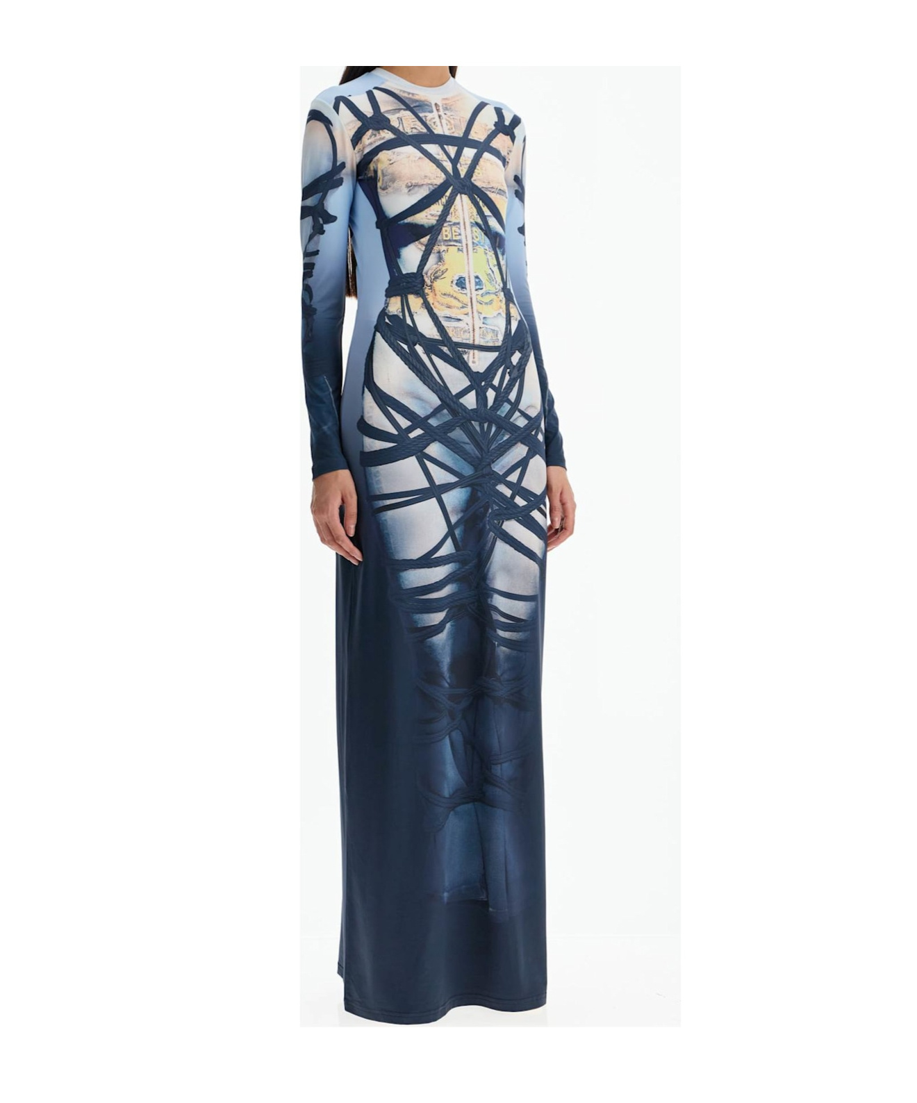 Y/project Jpg Bondage Jersey Long Dress In Blue