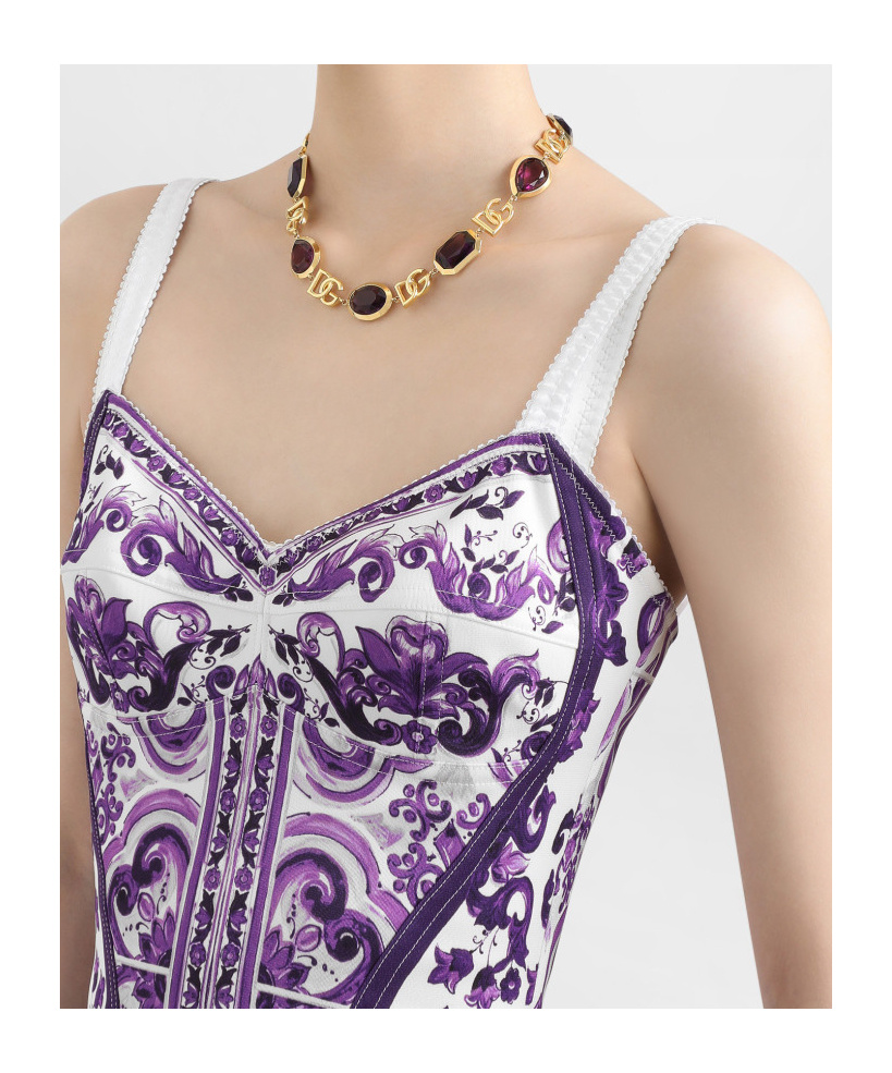 Dolce & Gabbana Majolica-print Midi Dress In Purple
